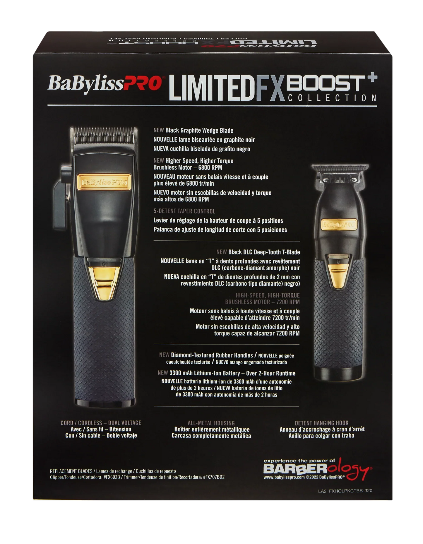 BaByliss PRO Black FX Boost+ Limited Edition Clipper & Trimmer Set w/ Charging Base (FXHOLPKCTB-B)