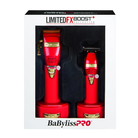 BaByliss PRO RED FX Boost+ Limited Edition Clipper & Trimmer Set w/ Charging Base