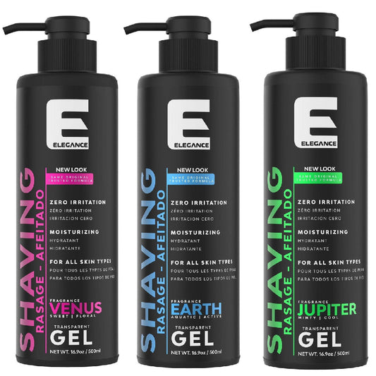 Elegance Shaving Gel Three Pack Set Venus, Earth, Jupiter 16.9oz 500ml