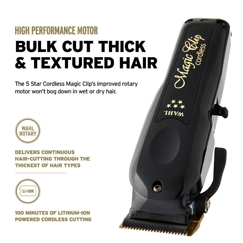 Wahl 5-Star Black/Gold Cordless Barber Combo – Cordless Magic Clip & Cordless Detailer #3025397